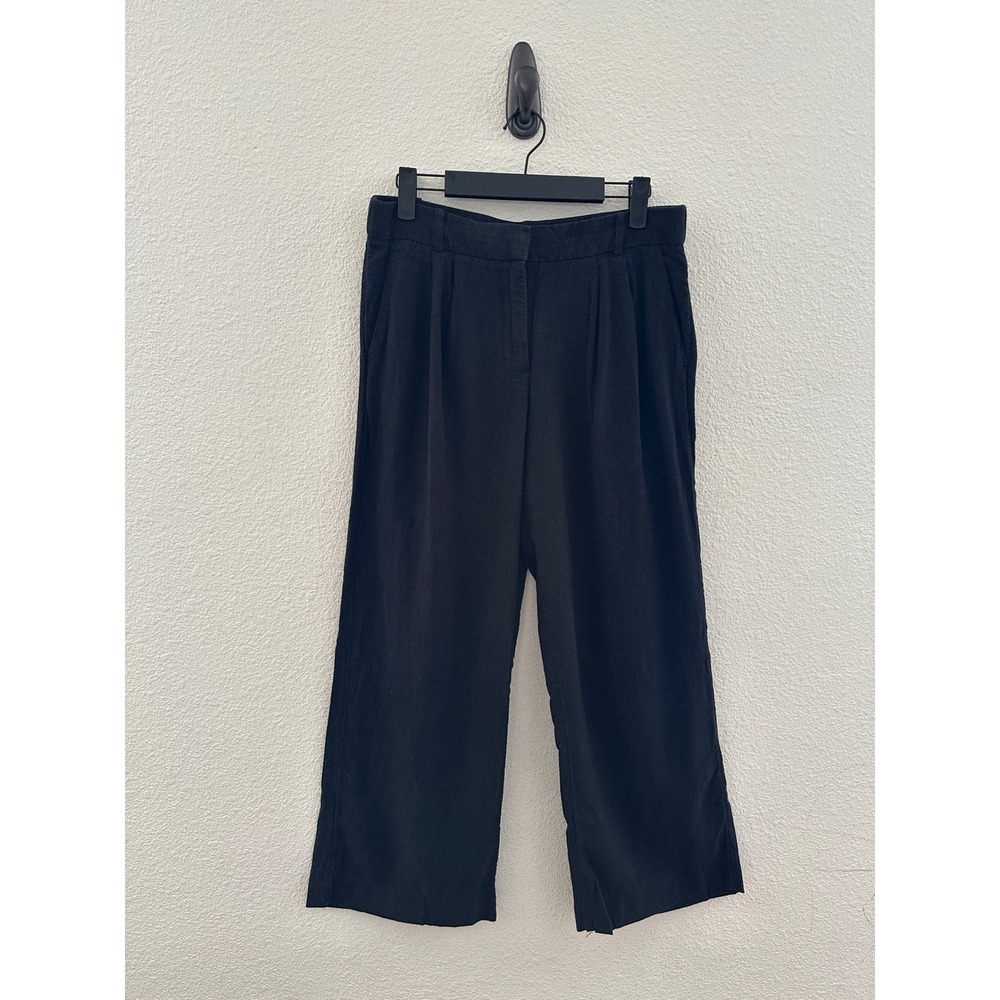 Abercrombie & Fitch Pleated Wide Leg Pants Black Linen Blend Trouser Coastal 27